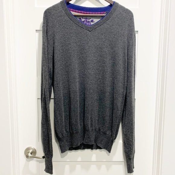 Robert Graham  V-Neck Wool-Modal-Cashmere Sweater - Size L - Picture 1 of 8